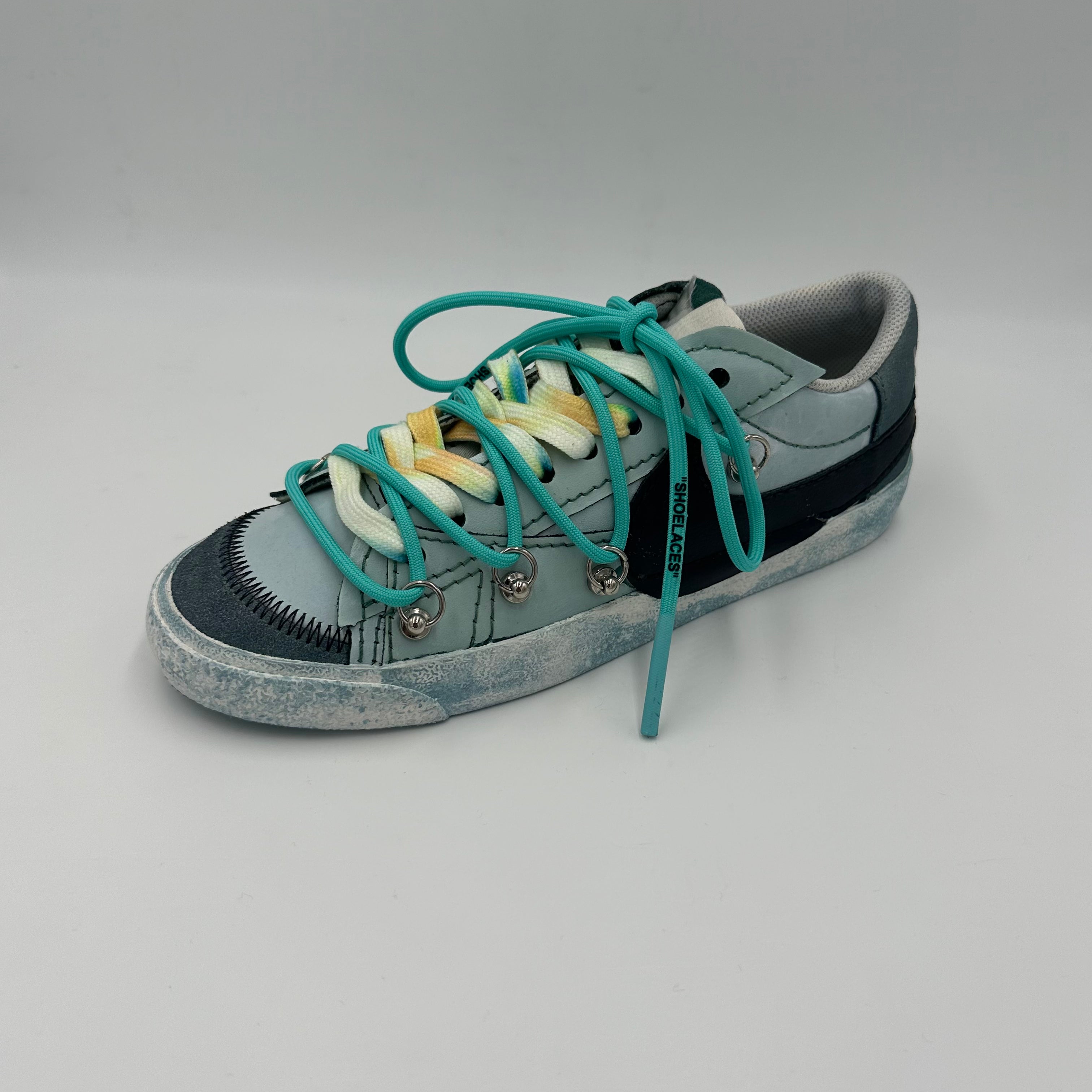 Nike Blazer Low '77 Jumbo Dark Green Sunset Rainbow “Over Laces Azul" - EV8 Style