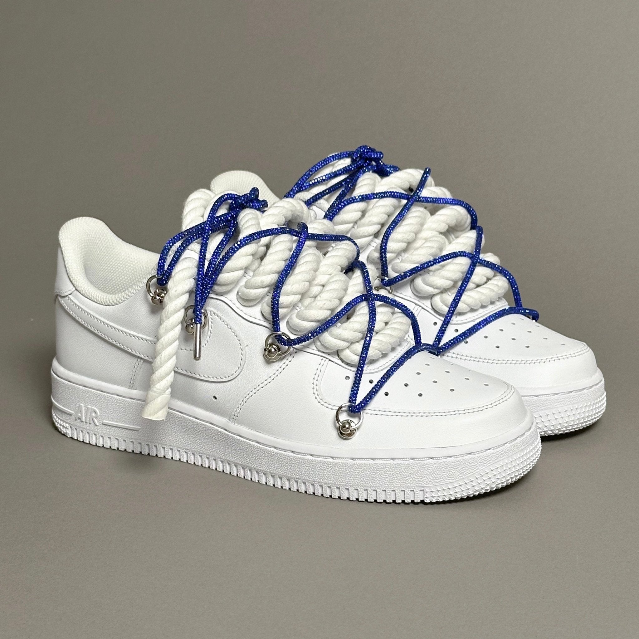 Nike Air Force 1 “Rope Laces White” Triple Swarovski Blue V1 - EV8 Style