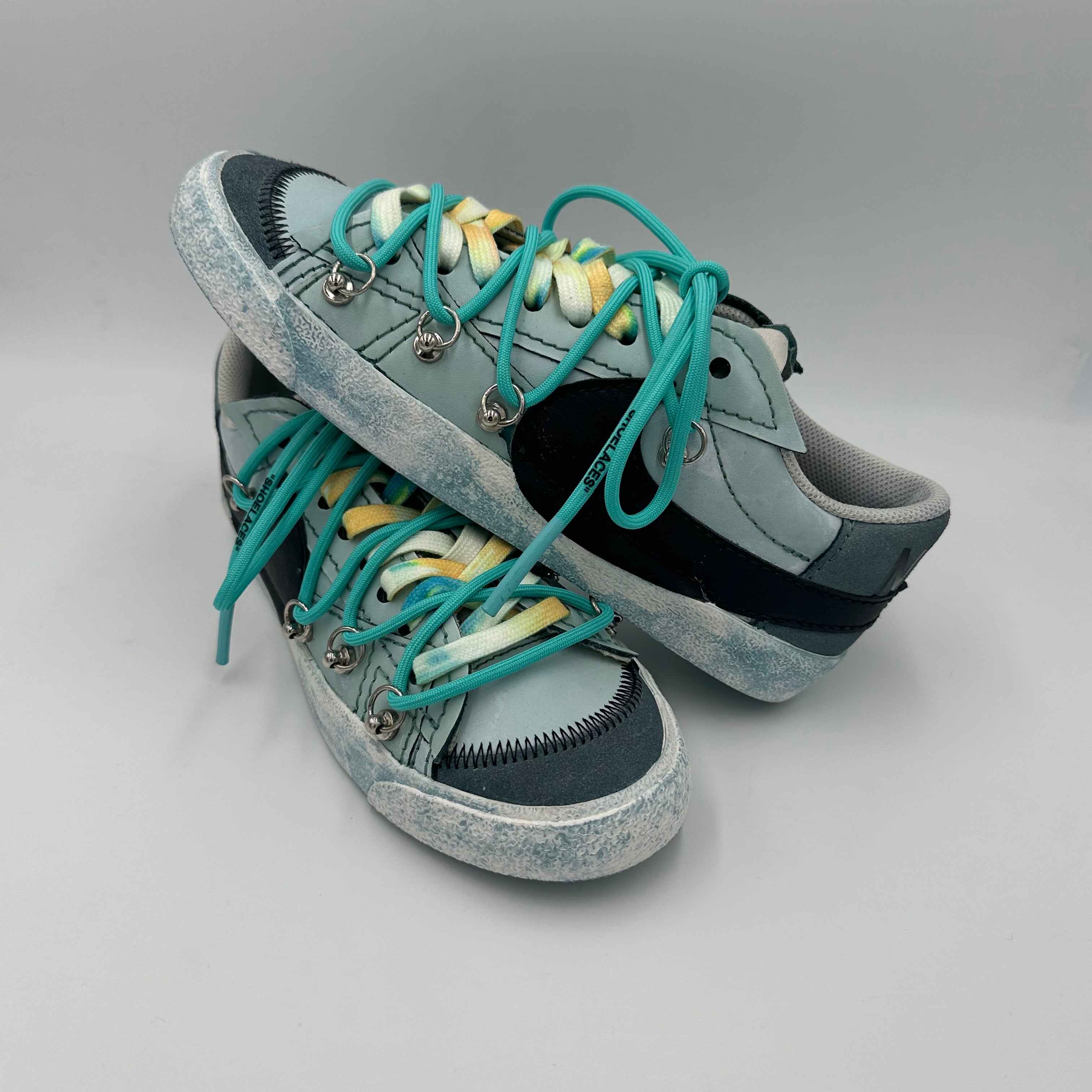 Nike Blazer Low '77 Jumbo Dark Green Sunset Rainbow  “Over Laces Azul" - EV8 Style